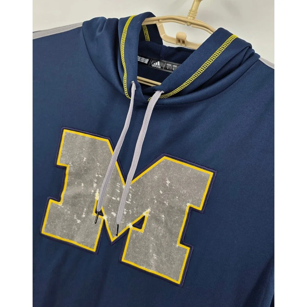 Adidas Mens Large L Michigan Wolverines Hoodie Navy Blue Distressed Logo Vintage